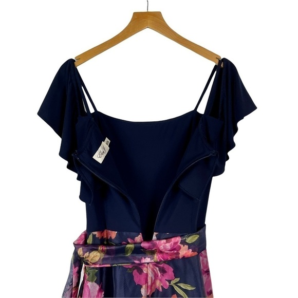 ELIZA J COLD SHOULDER FLORAL ORGANZA MAXI DRESS GOWN - Picture 6 of 15